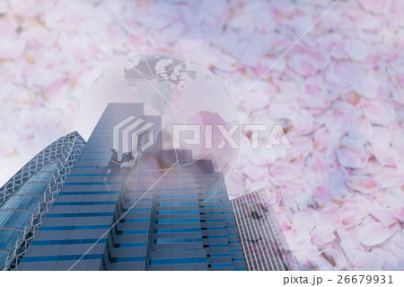 新宿西口　ビル　摩天楼　合成  CG ビジネス 桜 26679931