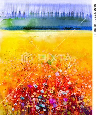 Abstract watercolor painting purple cosmos flower Abstract watercolor painting purple cosmos flower 26683046