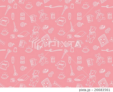 手芸用品のパターン(背景ピンク) 手芸用品のパターン(背景ピンク) 26683561