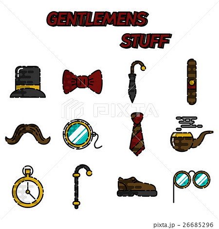 Gentlemens vintage stuff flat icon set 26685296