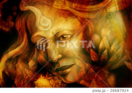 Closeup portrait of an artistic woman painted with Closeup portrait of an artistic woman painted with 26687924
