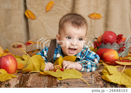 autumn little child boy lie on yellow fall leave autumn little child boy lie on yellow fall leave 26688103