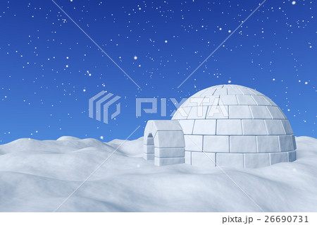 Igloo icehouse under blue sky with snowfall. Igloo icehouse under blue sky with snowfall. 26690731