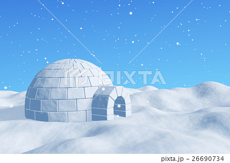 Igloo icehouse under blue sky under snowfall 26690734