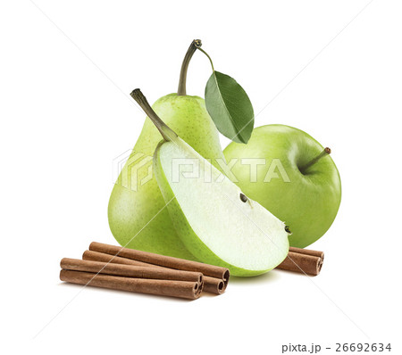 Green pear piece apple cinnamon isolated 2 Green pear piece apple cinnamon isolated 2 26692634