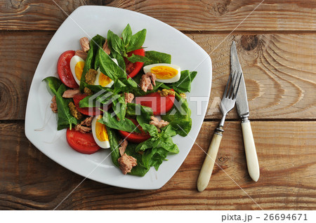tuna salad - tuna, spinach, egg, tomatoes, mustard tuna salad - tuna, spinach, egg, tomatoes, mustard 26694671