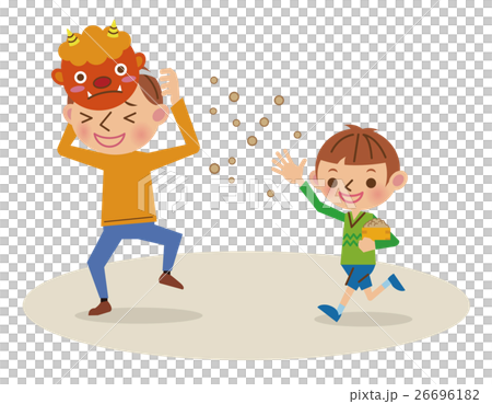 一個男孩與他的父親戴著一個惡魔的臉製作豆maki 26696182