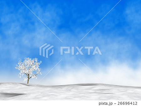 癒し系の冬風景 冬樹立つ丘のイラスト素材