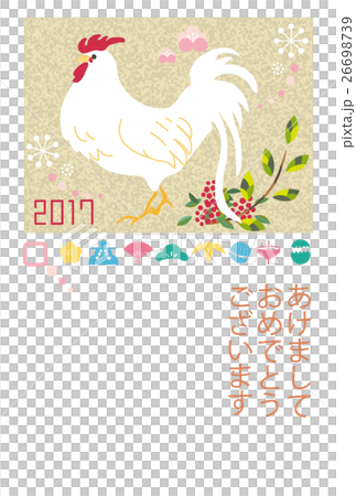 年賀 酉年 鶏和風パステルテンプレート のイラスト素材
