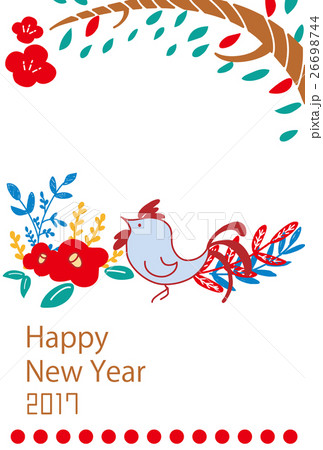 年賀 酉年 シンプルかわいいフレーム鶏 のイラスト素材