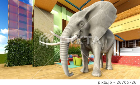Pink elephant in the living room 3d rendering 26705726