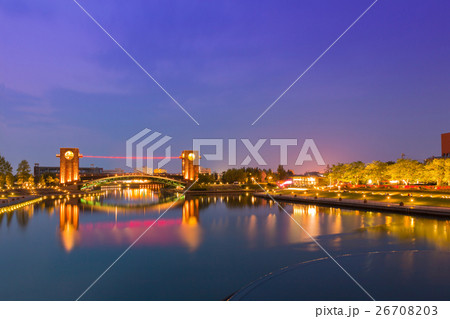 architecture building and colorful bridge 26708203