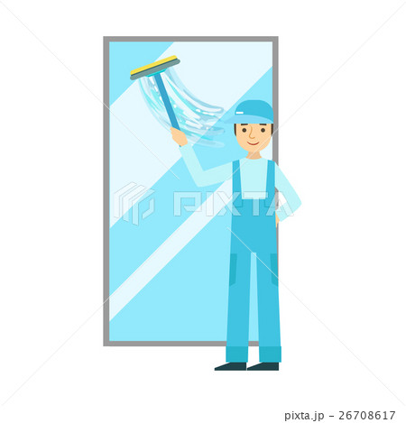 Man With Squeegee Washing Window, Cleaning Service 26708617
