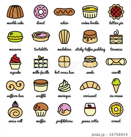 line icon set of world best desserts and sweets 26708924