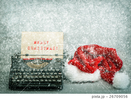 Old typewriter red hat Merry Christmas Retro style 26709056