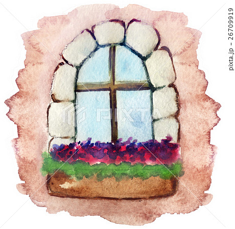 watercolor sketch of a window in the house 26709919