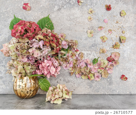 Hortensia flowers bouquet golden decoration Hortensia flowers bouquet golden decoration 26710577