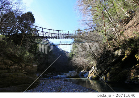 徳島県 奥祖谷二重かずら橋 架け替え工事中の男橋 徳島県 奥祖谷二重かずら橋 架け替え工事中の男橋 26711640