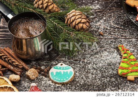 Gingerbreads and coffee for new years or christmas 26712314