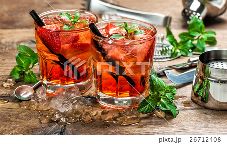 Red drink ice juice strawberry Aperitif Cocktail Red drink ice juice strawberry Aperitif Cocktail 26712408