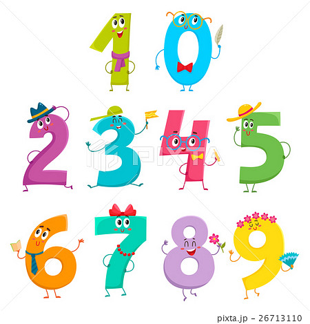 Set Of Cute And Funny Colorful Number Charactersのイラスト素材