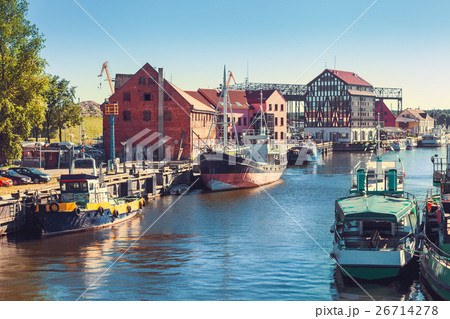 Ships and boats on river in Klaipeda, Lithuania. 26714278