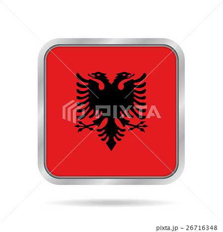 flag of Albania, shiny metallic gray square button