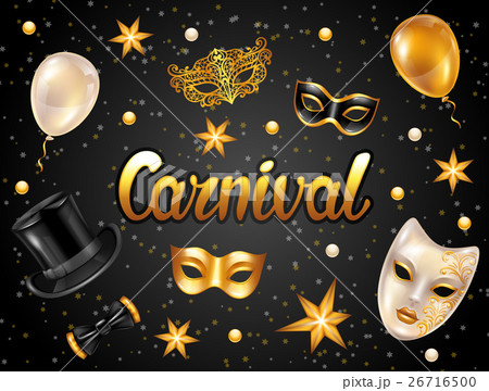 Carnival invitation card with gold masks and 26716500