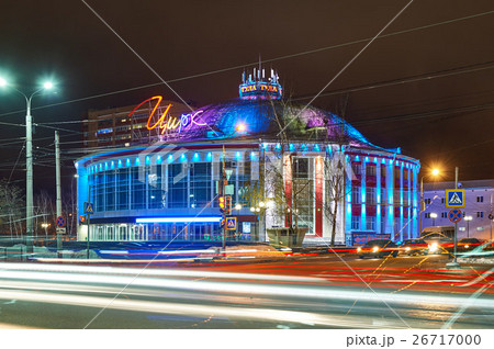 Building of Russian circus at night with colored 26717000