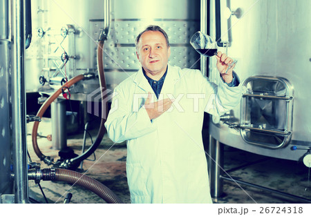 Adult wine maker controls quality of wine 26724318