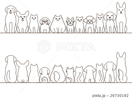 犬と猫のボーダーのセット 正面と後ろ姿のイラスト素材 26730192 Pixta