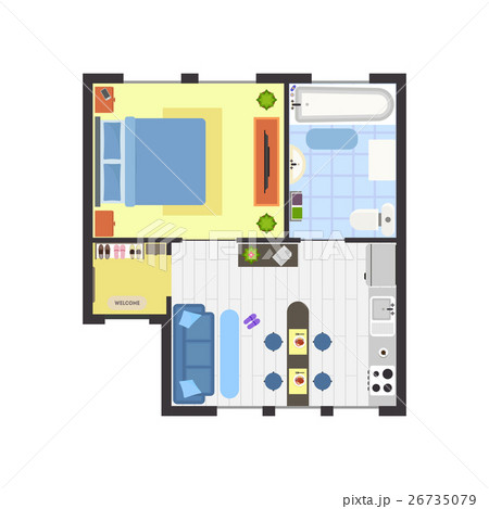 Apartment Floor Plan with Furniture Top View 26735079