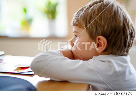 Happy adorable preschool kid boy watching Happy adorable preschool kid boy watching 26737376
