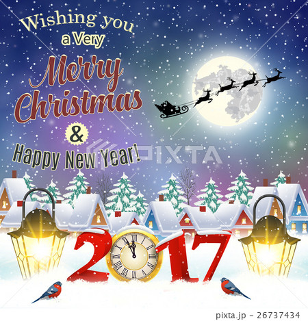 Christmas vintage greeting card on winter village Christmas vintage greeting card on winter village 26737434