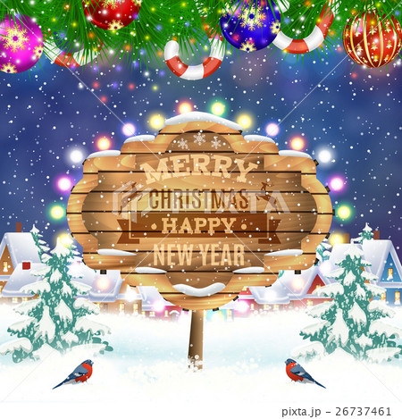 Christmas vintage greeting card on winter village Christmas vintage greeting card on winter village 26737461