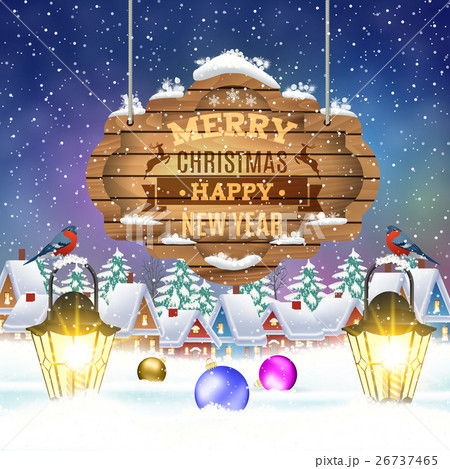 Christmas vintage greeting card on winter village Christmas vintage greeting card on winter village 26737465
