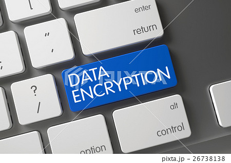 Blue Data Encryption Button on Keyboard. 3D. Blue Data Encryption Button on Keyboard. 3D. 26738138