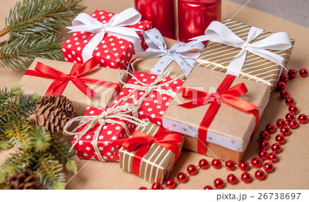 christmas present on craft paper 26738697