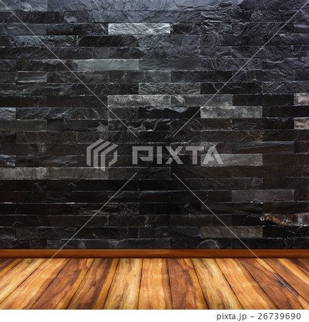 Modern interior with black stone brick wall 26739690