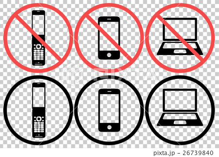 携帯電話 スマートフォン パソコン マーク 禁止マーク 使用 使用禁止 イラスト のイラスト素材