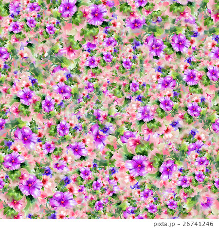 Watercolor painting of leaf and flowers pattern 26741246