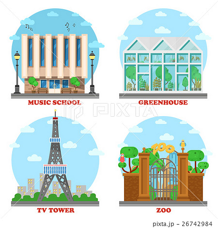 Tv Station And Music School Zoo Greenhouseのイラスト素材