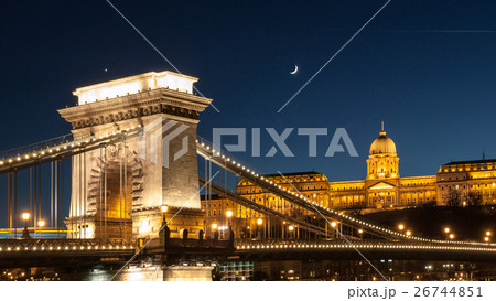 Illuminated Buda Castle and detailed view of Chain Illuminated Buda Castle and detailed view of Chain 26744851
