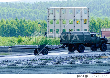 army truck transports gun after water ford 26750772