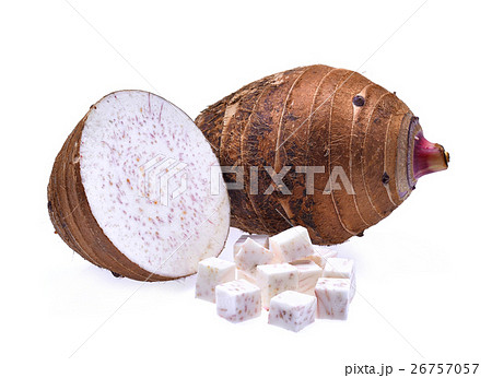fresh taro with cubes and slice isolated on white fresh taro with cubes and slice isolated on white 26757057