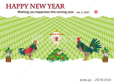 ニワトリ鶏にわとりとり酉干支酉年ポストカード絵葉書グリーティングカード年賀状ポップ元気カラフル年賀状のイラスト素材