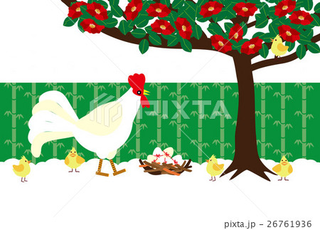 ニワトリ鶏にわとりとり酉干支酉年ポストカード絵葉書グリーティングカード年賀状ポップ元気カラフル年賀状のイラスト素材