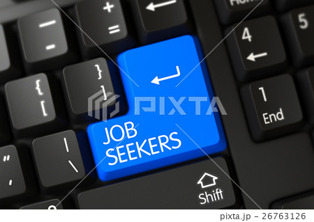 Keyboard with Blue Button - Job Seekers. 3D. Keyboard with Blue Button - Job Seekers. 3D. 26763126