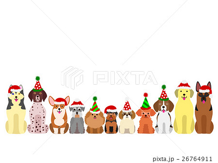 大型犬と小型犬のボーダーのセット クリスマスのイラスト素材