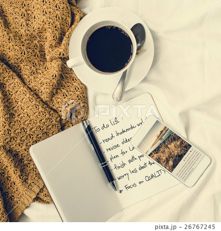 Coffee Americano Espresso Newspaper Bedroom To Do List Concept 26767245